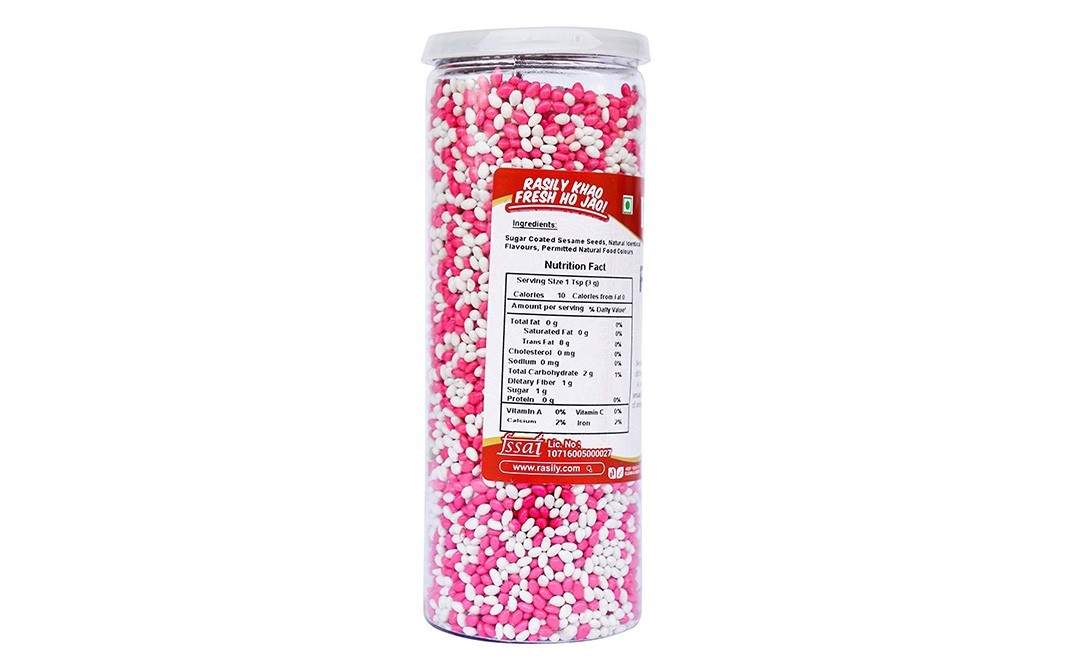 Rasily Rosemilk Sesame Seeds (Sugar Coated Til)   Plastic Jar  280 grams